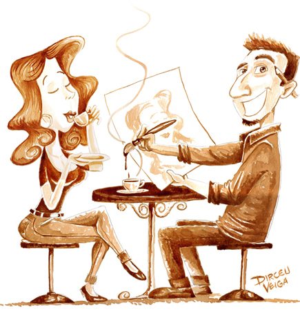 Caricaturas ao vivo com café